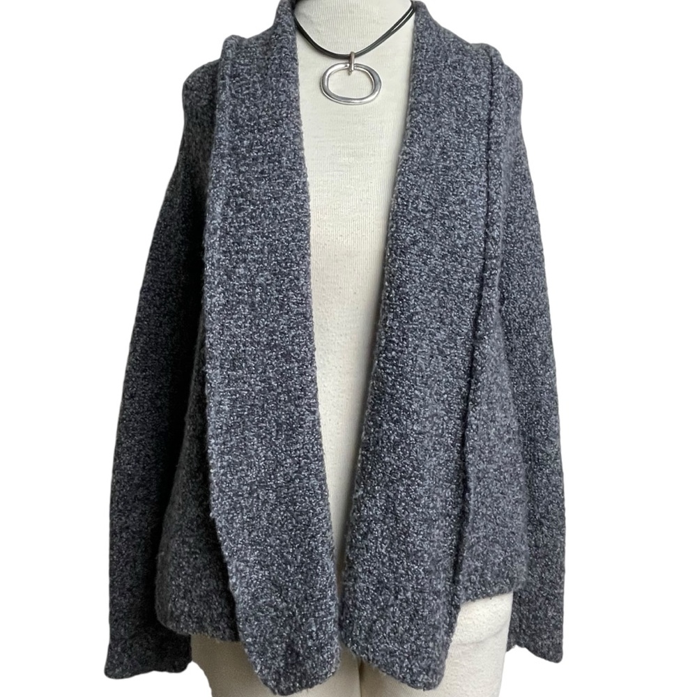 Eileen Fisher Wool/Cashmere Knit Shawl Collar Open Front Cardigan Sweater Sz Med